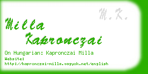 milla kapronczai business card